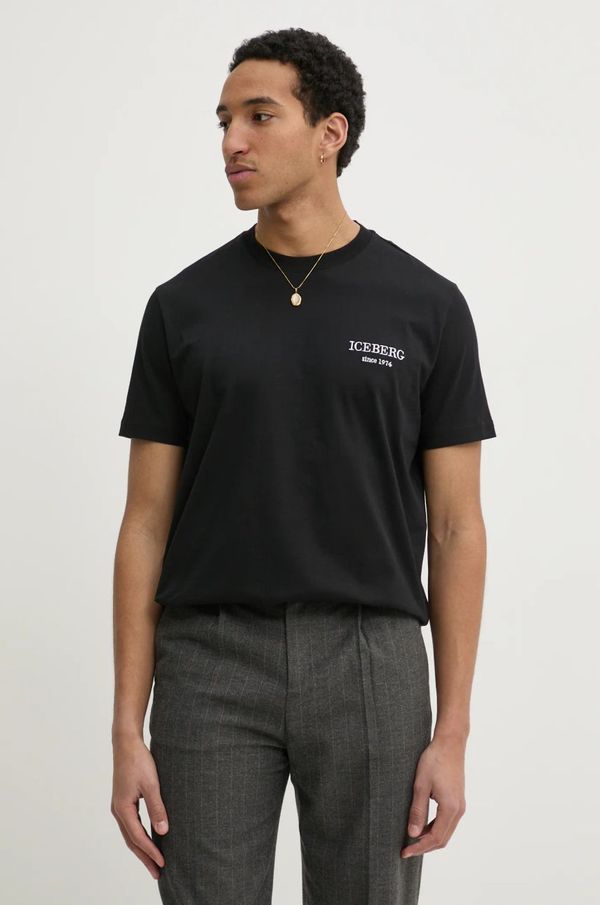 Iceberg Bombažna kratka majica Iceberg moška, črna barva, F046 6327