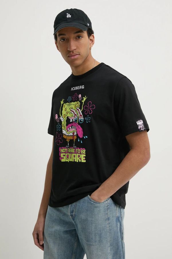 Iceberg Bombažna kratka majica Iceberg moška, črna barva, F24A 6325