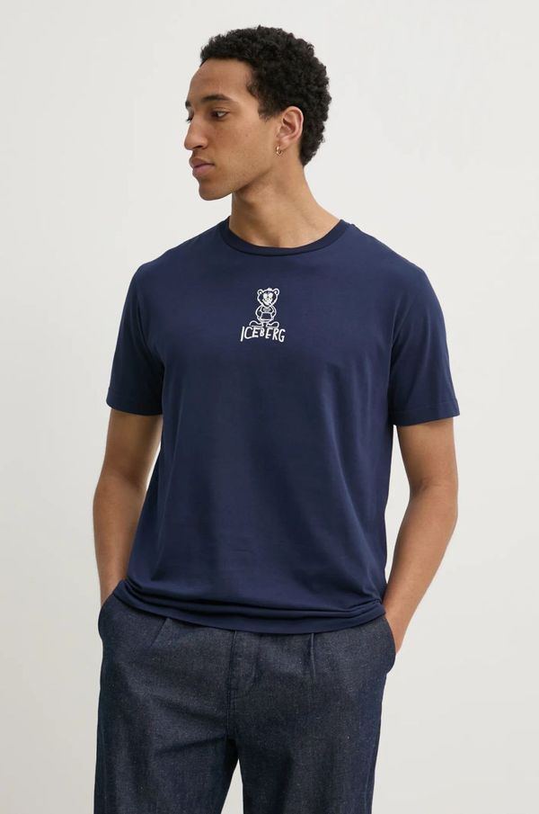 Iceberg Bombažna kratka majica Iceberg moška, mornarsko modra barva, F018 6306