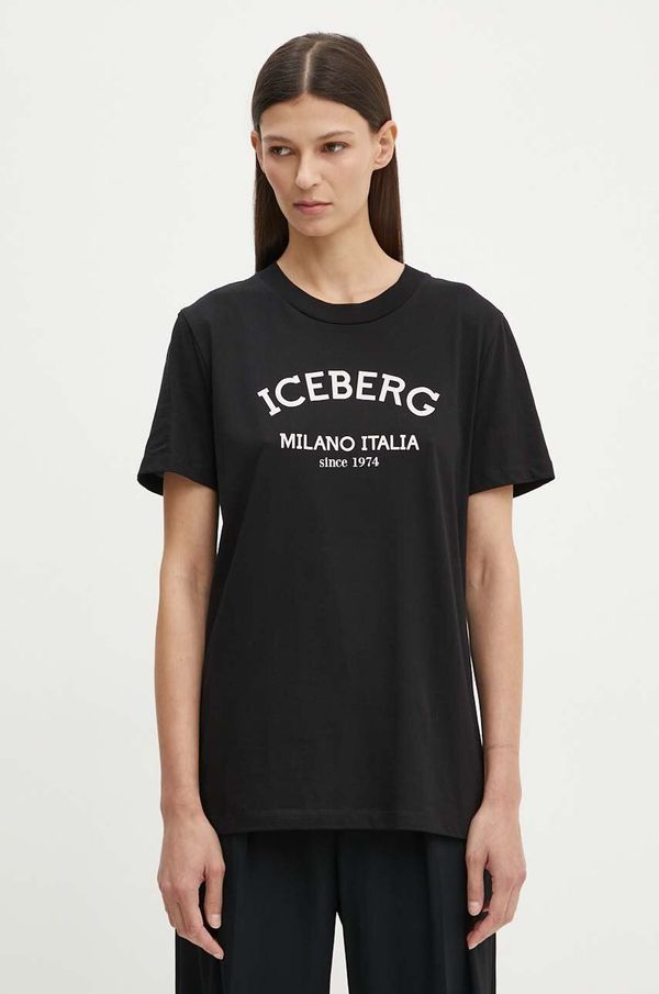 Iceberg Bombažna kratka majica Iceberg ženska, črna barva, F021 6325