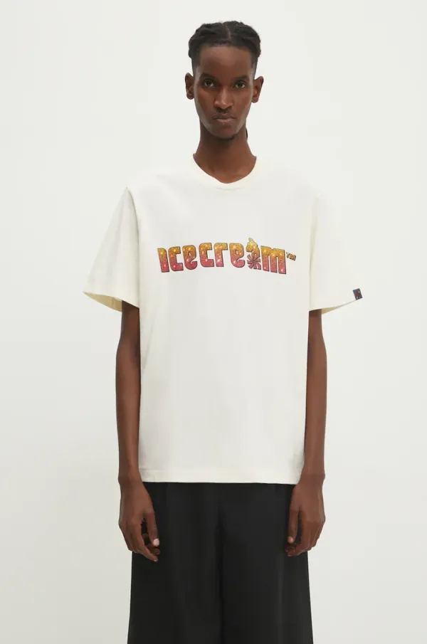 Icecream Bombažna kratka majica ICECREAM Soft Serve Sparkle moška, bež barva, IC24349