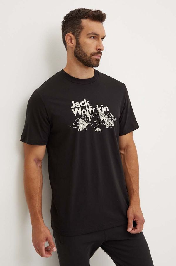 Jack Wolfskin Bombažna kratka majica Jack Wolfskin Bergblick moška, črna barva, A60070