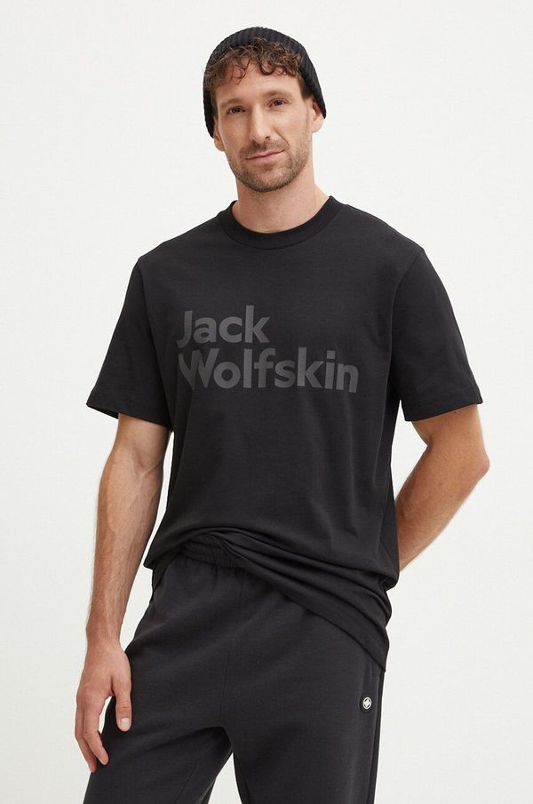 Jack Wolfskin Bombažna kratka majica Jack Wolfskin Brand moška, črna barva, 1809591