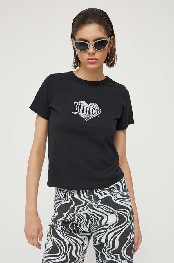 Juicy Couture Bombažna kratka majica Juicy Couture Haylee črna barva