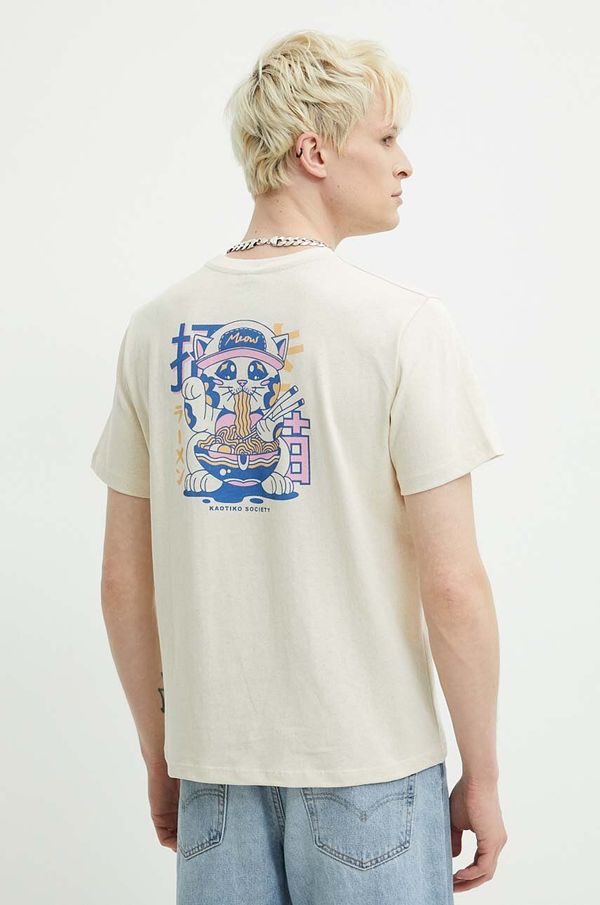 Kaotiko Bombažna kratka majica Kaotiko bež barva, AO048-01S-G00