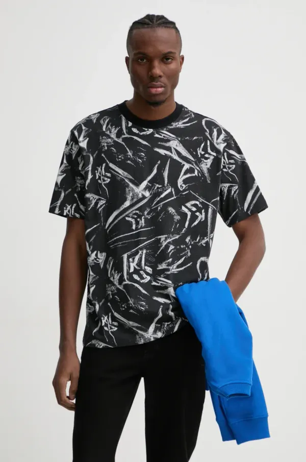 Karl Lagerfeld Jeans Bombažna kratka majica Karl Lagerfeld Jeans moška, črna barva, A1M17050