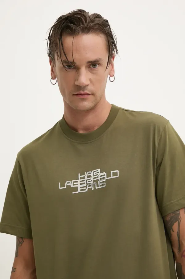 Karl Lagerfeld Jeans Bombažna kratka majica Karl Lagerfeld Jeans moška, zelena barva, 246D1700