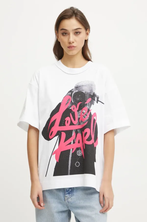 Karl Lagerfeld Jeans Bombažna kratka majica Karl Lagerfeld Jeans ženska, bela barva, A1W17150