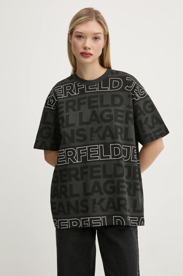 Karl Lagerfeld Jeans Bombažna kratka majica Karl Lagerfeld Jeans ženska, siva barva, A1W17110