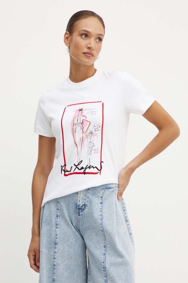 Karl Lagerfeld Bombažna kratka majica Karl Lagerfeld ženska, bež barva, 245W1713