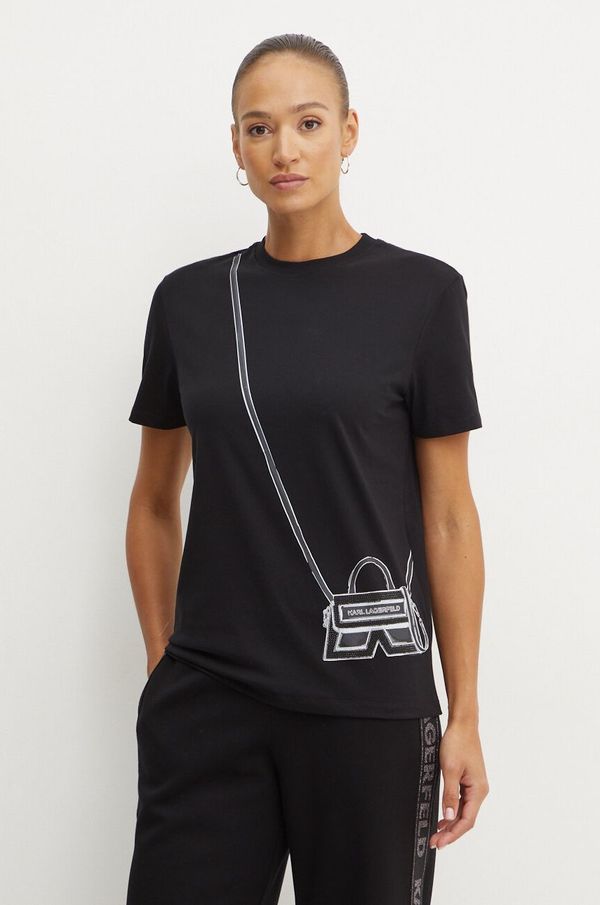 Karl Lagerfeld Bombažna kratka majica Karl Lagerfeld ženska, črna barva, 236W1731