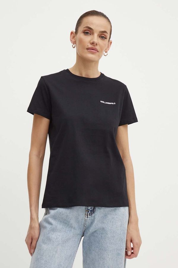 Karl Lagerfeld Bombažna kratka majica Karl Lagerfeld ženska, črna barva, 245W1714