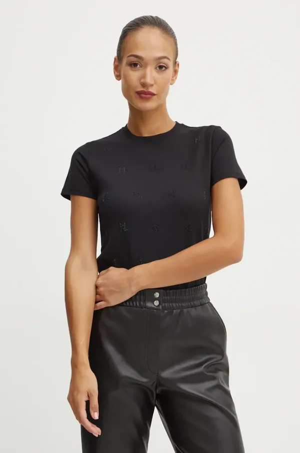 Karl Lagerfeld Bombažna kratka majica Karl Lagerfeld ženska, črna barva, 246W1719