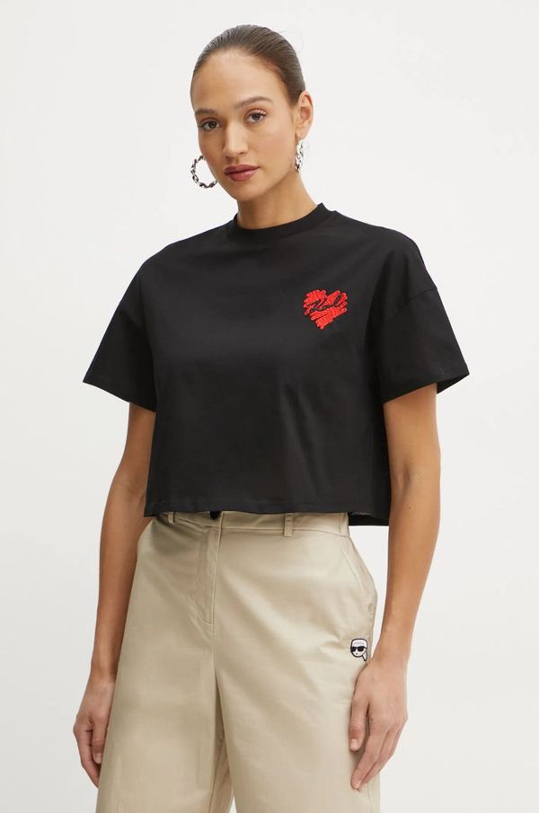 Karl Lagerfeld Bombažna kratka majica Karl Lagerfeld ženska, črna barva, A1W17074