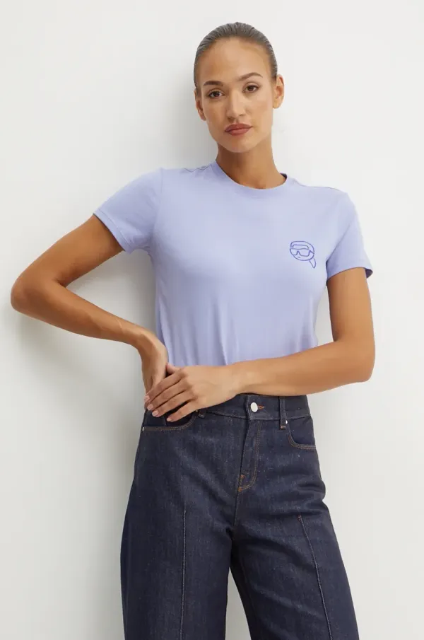 Karl Lagerfeld Bombažna kratka majica Karl Lagerfeld ženska, vijolična barva, 246W1718