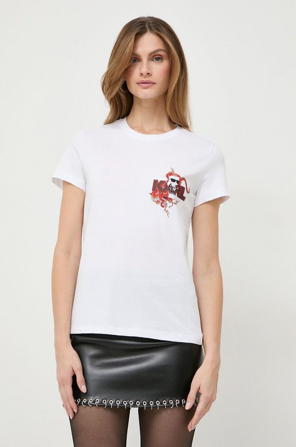 Karl Lagerfeld Bombažna kratka majica Karl Lagerfeld ženski, bela barva