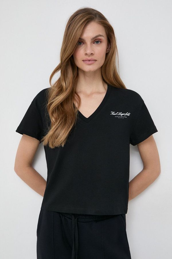 Karl Lagerfeld Bombažna kratka majica Karl Lagerfeld ženski, črna barva