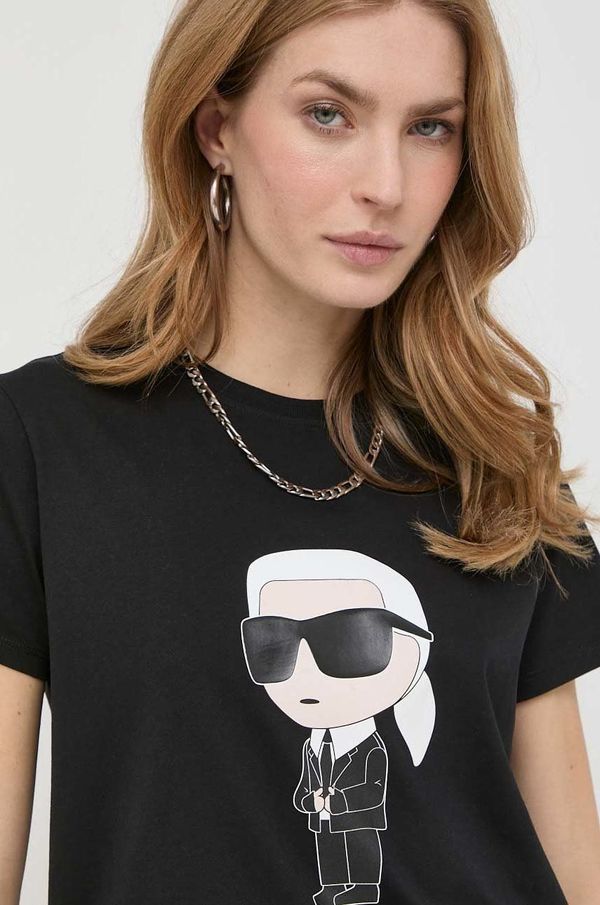 Karl Lagerfeld Bombažna kratka majica Karl Lagerfeld ženski, črna barva