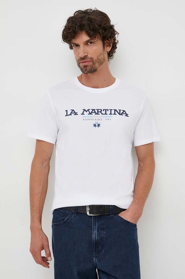 La Martina Bombažna kratka majica La Martina moški, bela barva