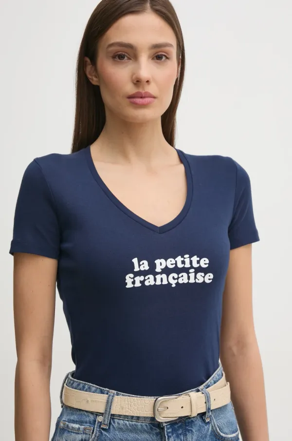 La Petite Française Bombažna kratka majica La Petite Française THIBAULT ženska, mornarsko modra barva