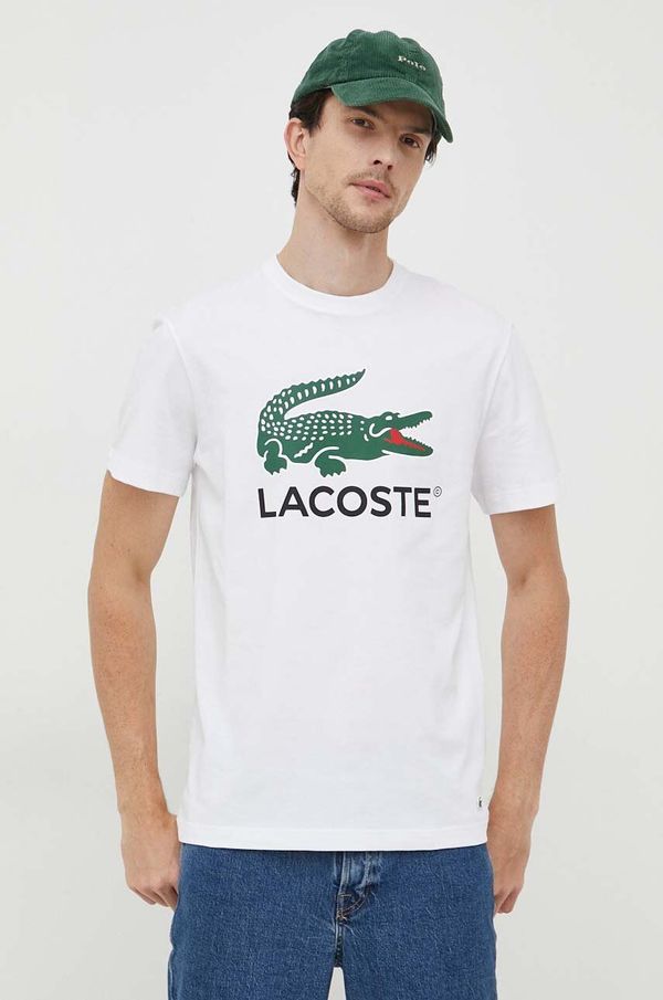 Lacoste Bombažna kratka majica Lacoste bela barva