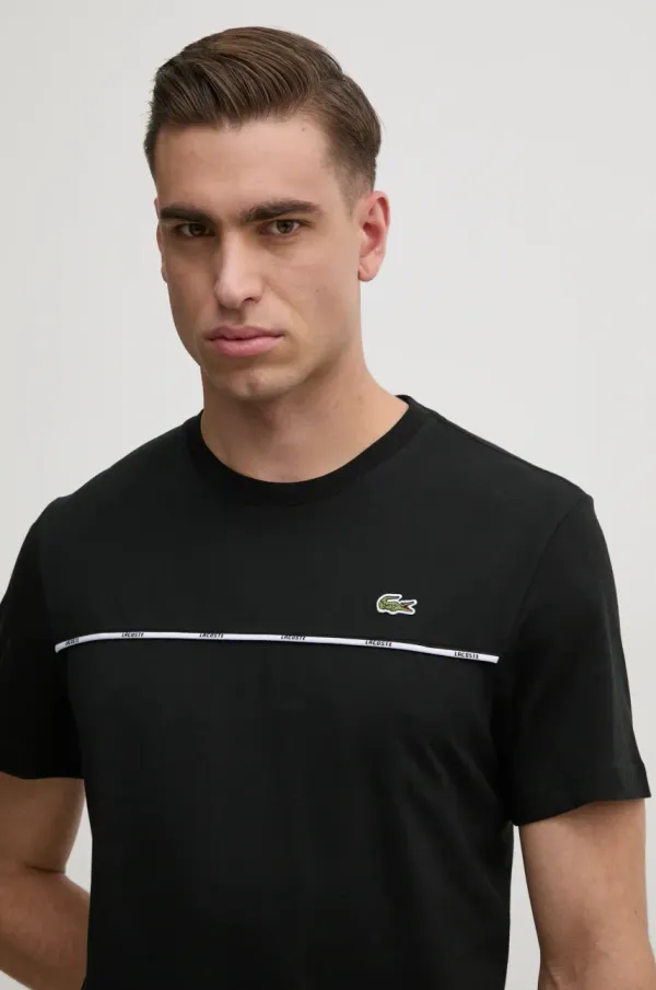 Lacoste Bombažna kratka majica Lacoste moška, črna barva, TH9842