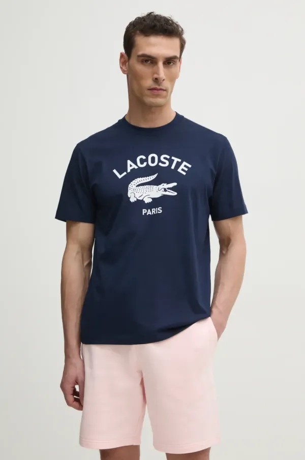 Lacoste Bombažna kratka majica Lacoste moška, mornarsko modra barva, TH2733