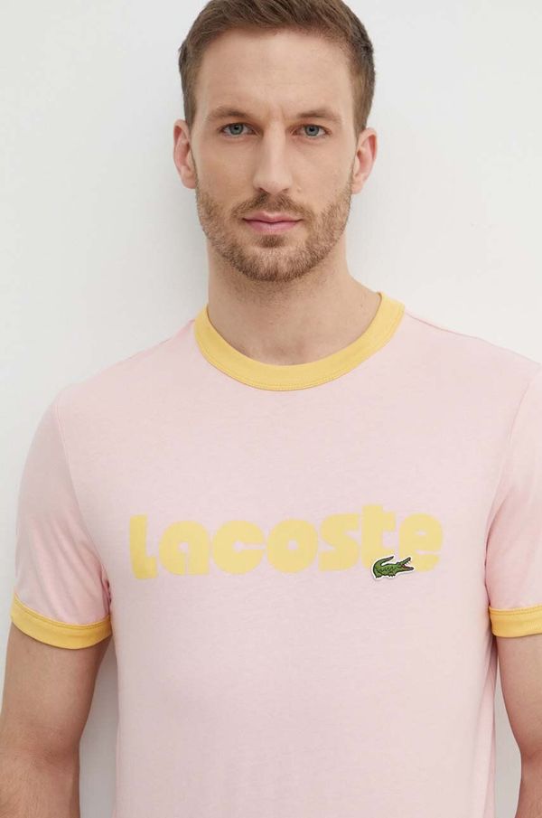 Lacoste Bombažna kratka majica Lacoste moški, roza barva
