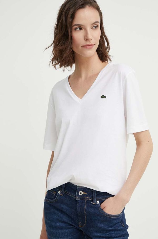 Lacoste Bombažna kratka majica Lacoste ženski, bela barva