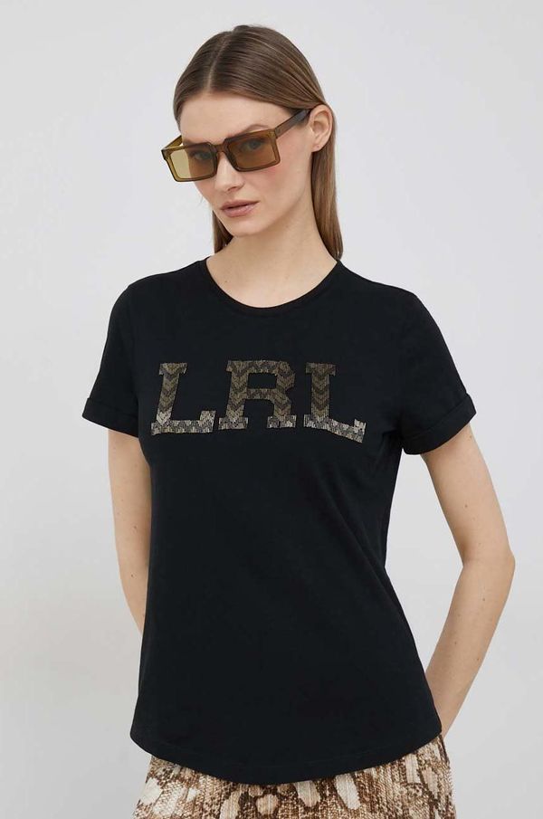 Lauren Ralph Lauren Bombažna kratka majica Lauren Ralph Lauren črna barva