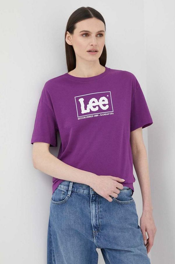 Lee Bombažna kratka majica Lee vijolična barva