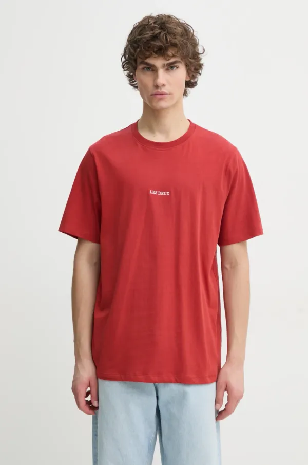 Les Deux Bombažna kratka majica Les Deux moška, rdeča barva, LDM101184