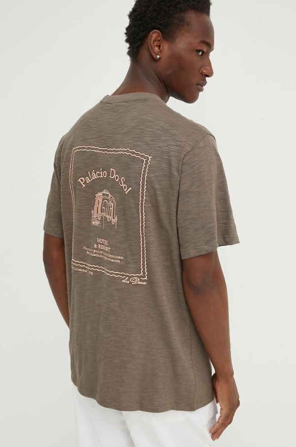 Les Deux Bombažna kratka majica Les Deux moška, rjava barva, LDM101177