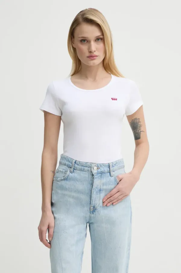 Levi's Bombažna kratka majica Levi's 2PACK CREWNECK TEE 2-pack ženska, bela barva, 74856
