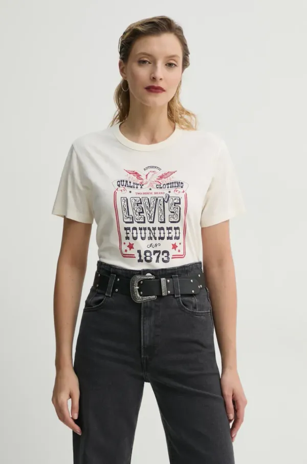 Levi's Bombažna kratka majica Levi's GRAPHIC ICONIC TEE ženska, bež barva, A8802