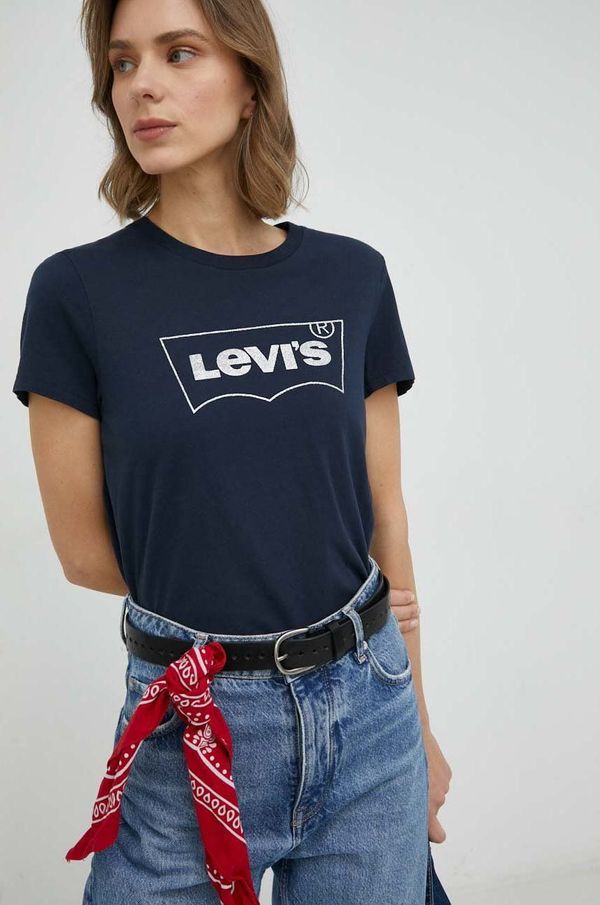 Levi's Bombažna kratka majica Levi's mornarsko modra barva