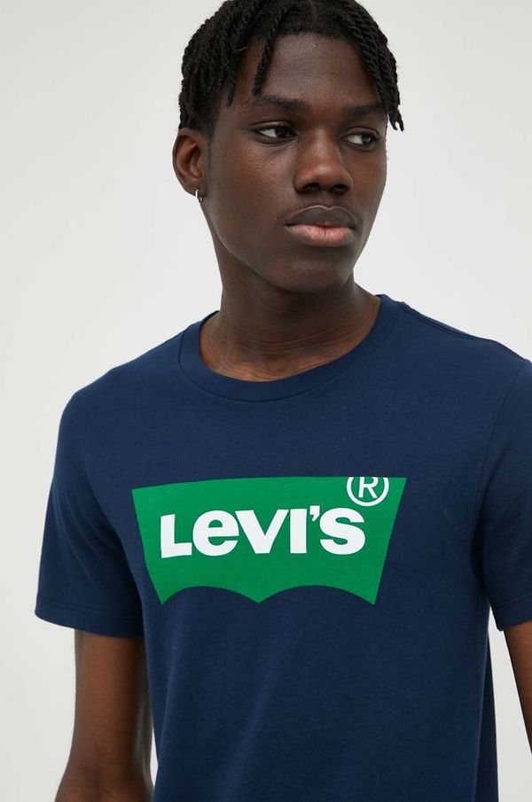 Levi's Bombažna kratka majica Levi's mornarsko modra barva