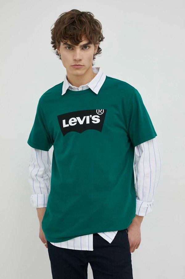 Levi's Bombažna kratka majica Levi's , zelena barva