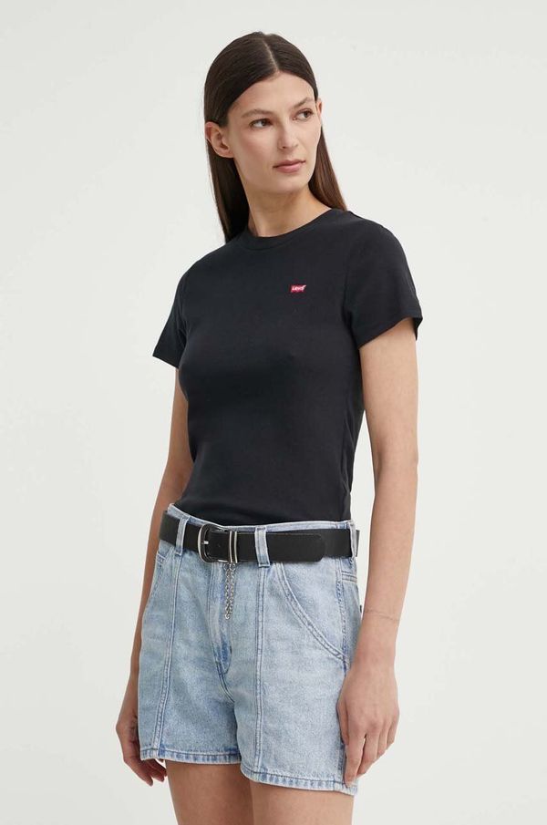 Levi's Bombažna kratka majica Levi's ženska, črna barva, 000KK