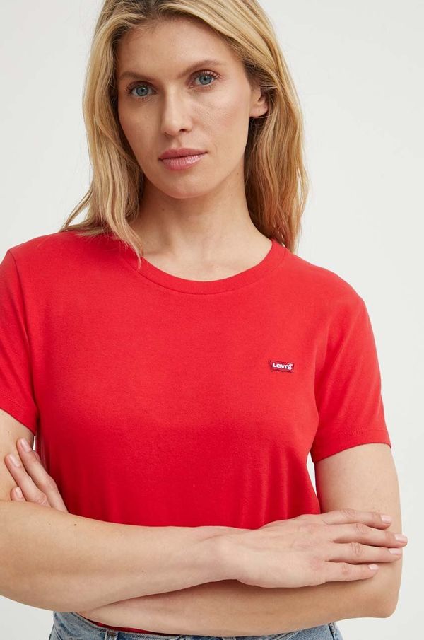 Levi's Bombažna kratka majica Levi's ženski, rdeča barva