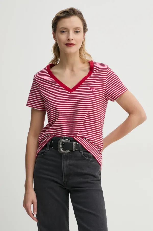 Levi's Bombažna kratka majica Levi's ženski, rdeča barva