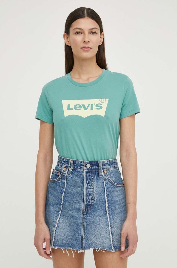 Levi's Bombažna kratka majica Levi's ženski, zelena barva