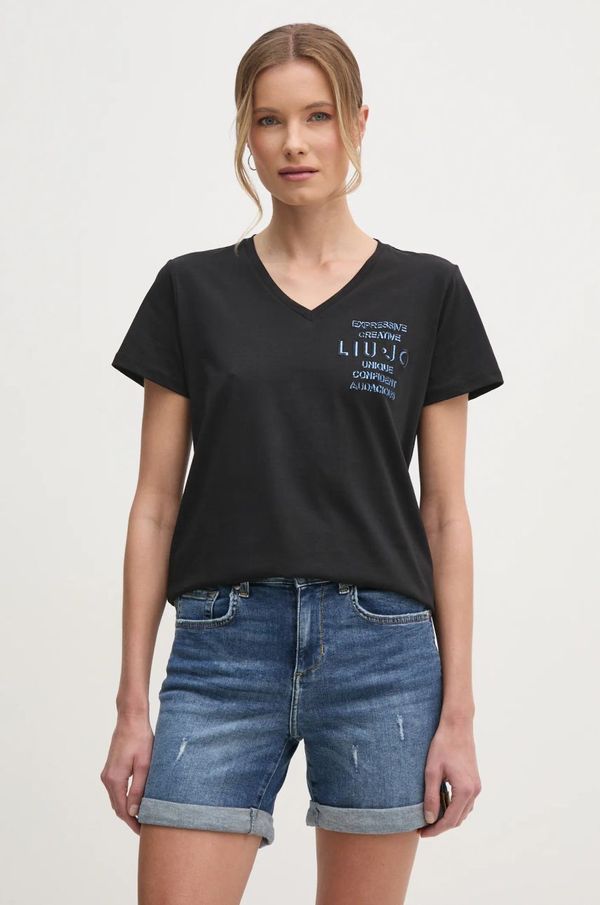 Liu Jo Bombažna kratka majica Liu Jo ženska, črna barva, TA5172 JS923