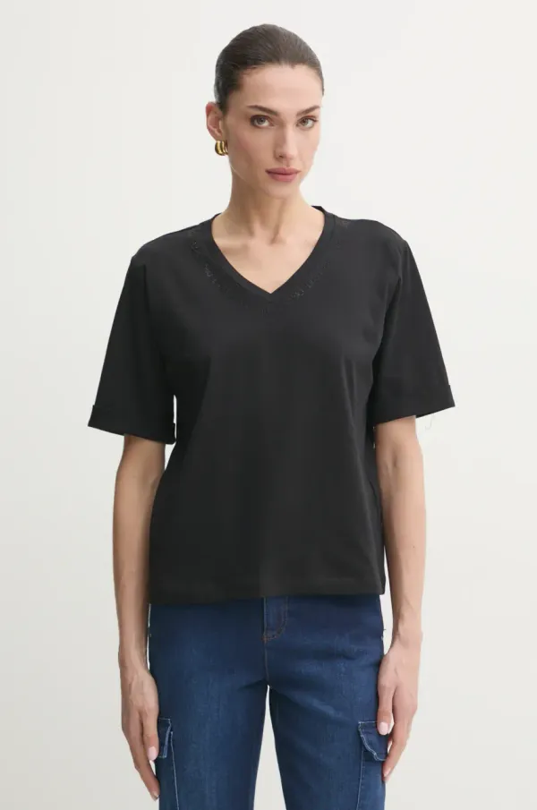 Liu Jo Bombažna kratka majica Liu Jo ženska, črna barva, TA5175 JS923