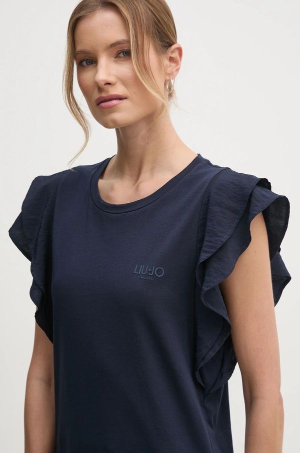 Liu Jo Bombažna kratka majica Liu Jo ženska, mornarsko modra barva, TA5178 J5904