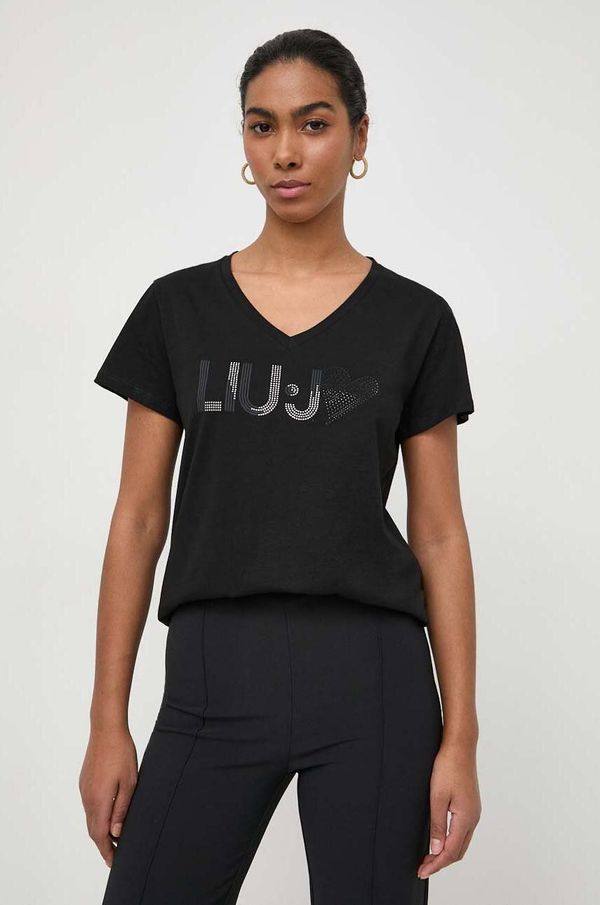 Liu Jo Bombažna kratka majica Liu Jo ženski, črna barva