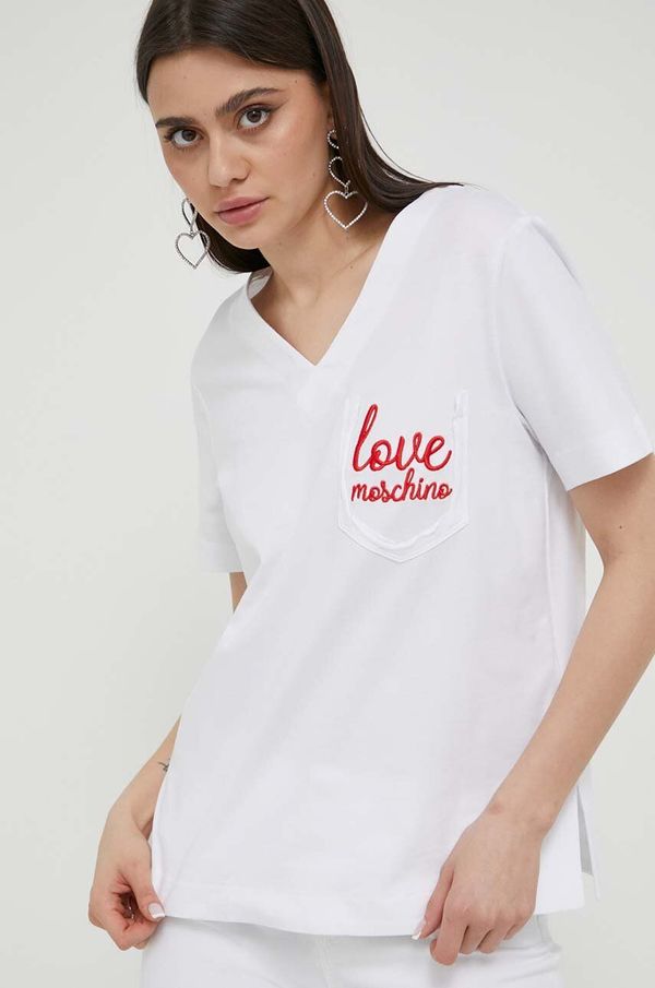 Love Moschino Bombažna kratka majica Love Moschino bela barva