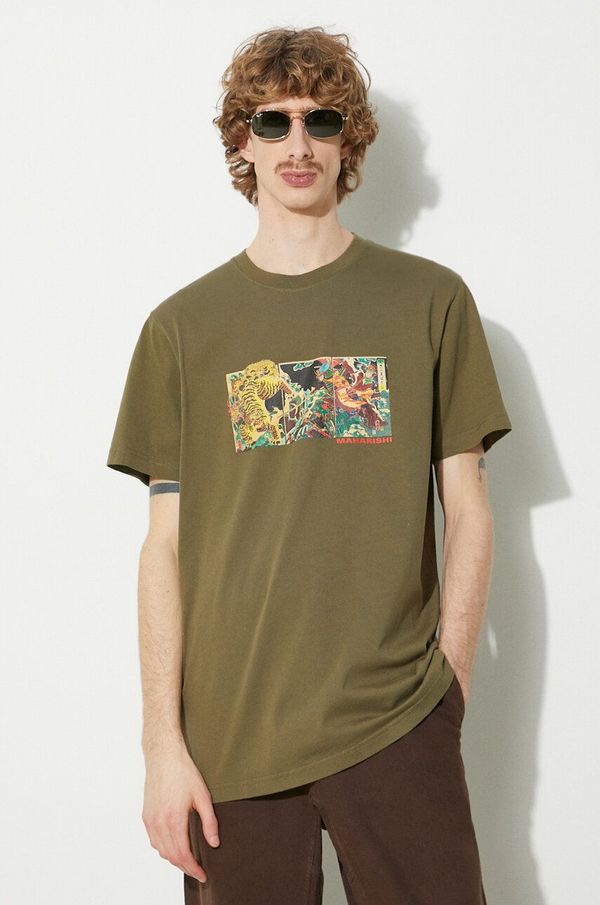 Maharishi Bombažna kratka majica Maharishi Tiger Vs. Samurai T-Shirt moška, zelena barva, 1079.OLIVE