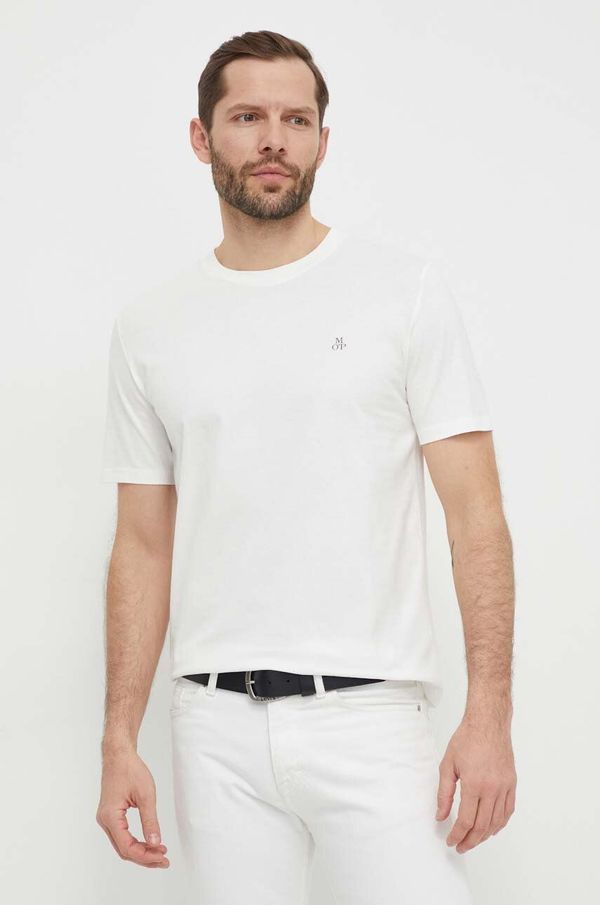 Marc O'Polo Bombažna kratka majica Marc O'Polo moška, bela barva 421201251054