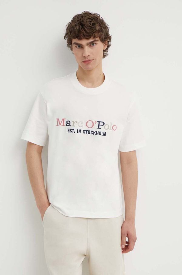 Marc O'Polo Bombažna kratka majica Marc O'Polo moška, bela barva, 424208351304